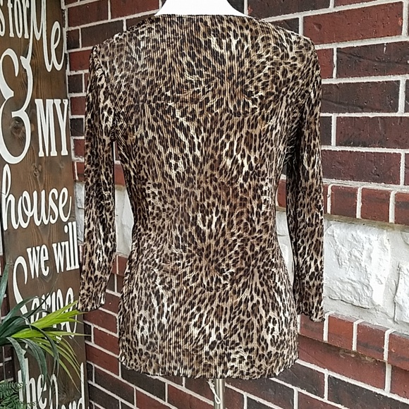 Notations Leopard Buckle Faux Wrap Blouse Top - Picture 3 of 5